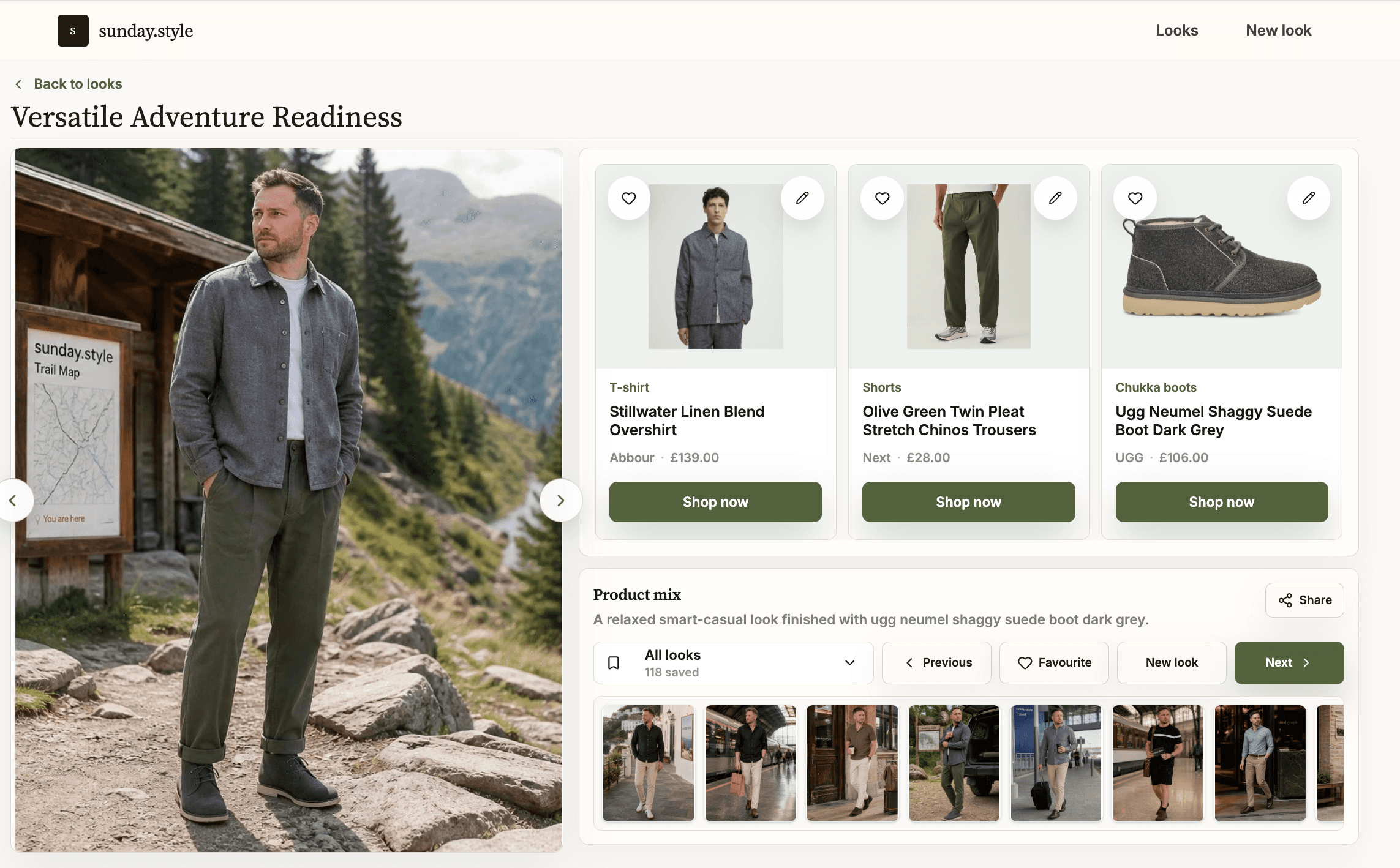 sunday.style generated outfit shown on a user with matching shoppable products
